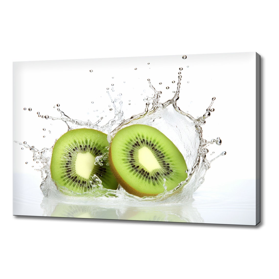 Green Kiwi Slices Water Splash Fresh Tropical Fruit Kitchen Poster
