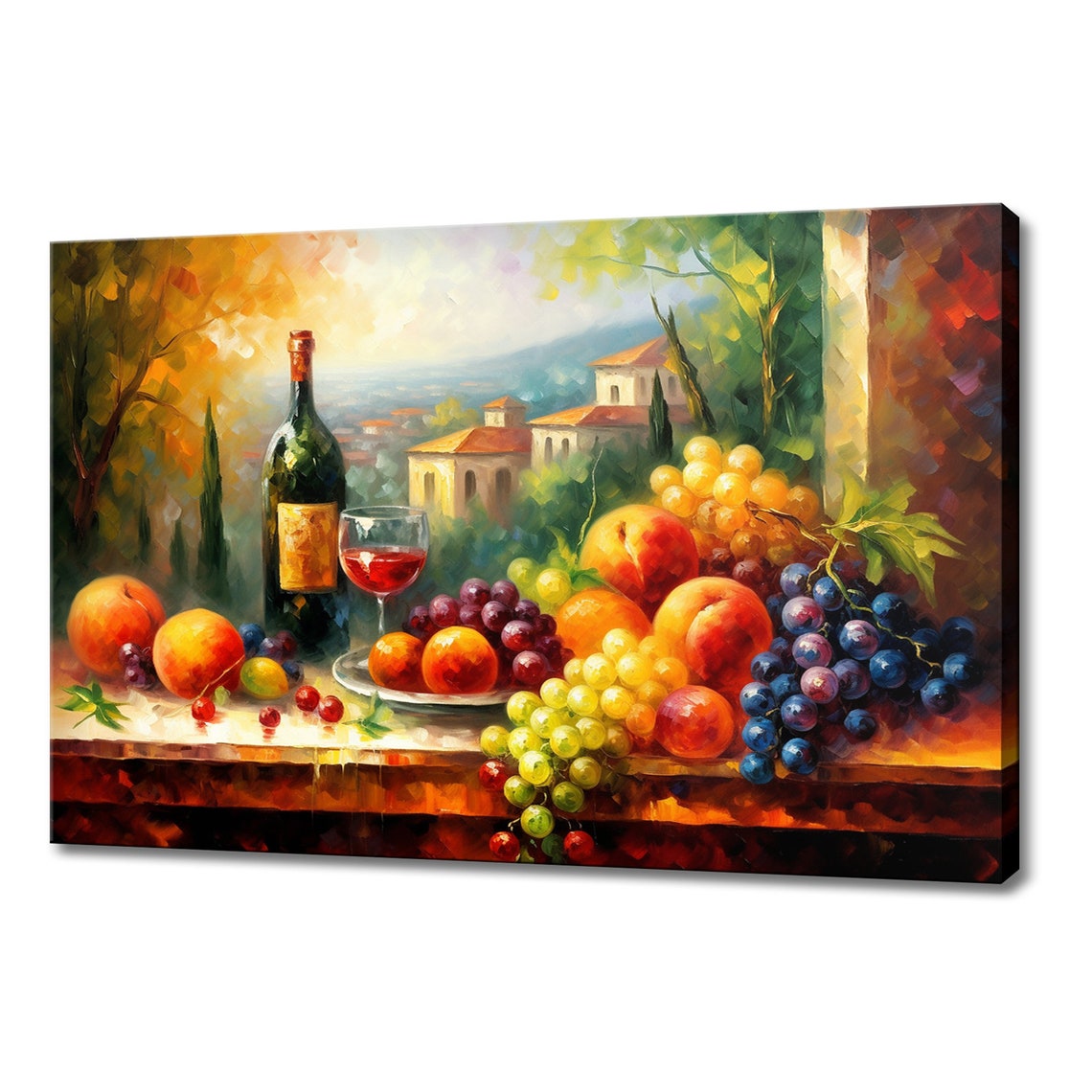 Colourful Vintage Still Life Fruits Wine Painting Style Print Farmhouse Decor Art Nature Picture Wall Hanging Fine Art Print