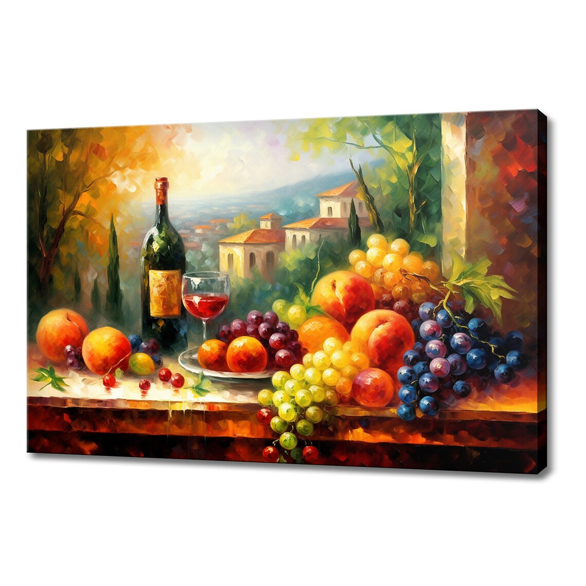 Fruit and Wine Still Life Tuscan Villa Backdrop Grapes Peach Wall Art Print