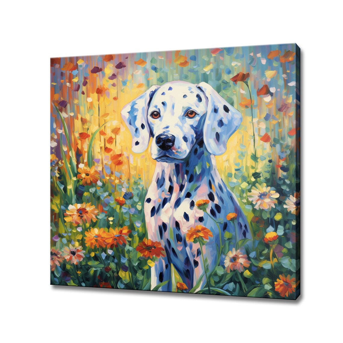 Dalmatian Puppy in Wildflower Meadow Colorful Dog Portrait Print
