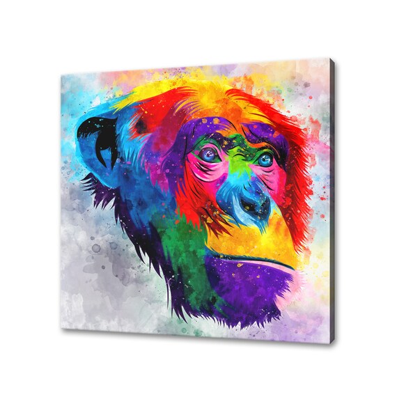 Chimpanzee Monkey Face Rainbow Watercolour Colourful Primate Art Poster
