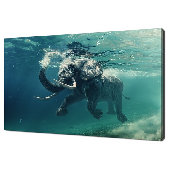 African Elephant Swimming Underwater Surreal Blue Ocean Wall Poster