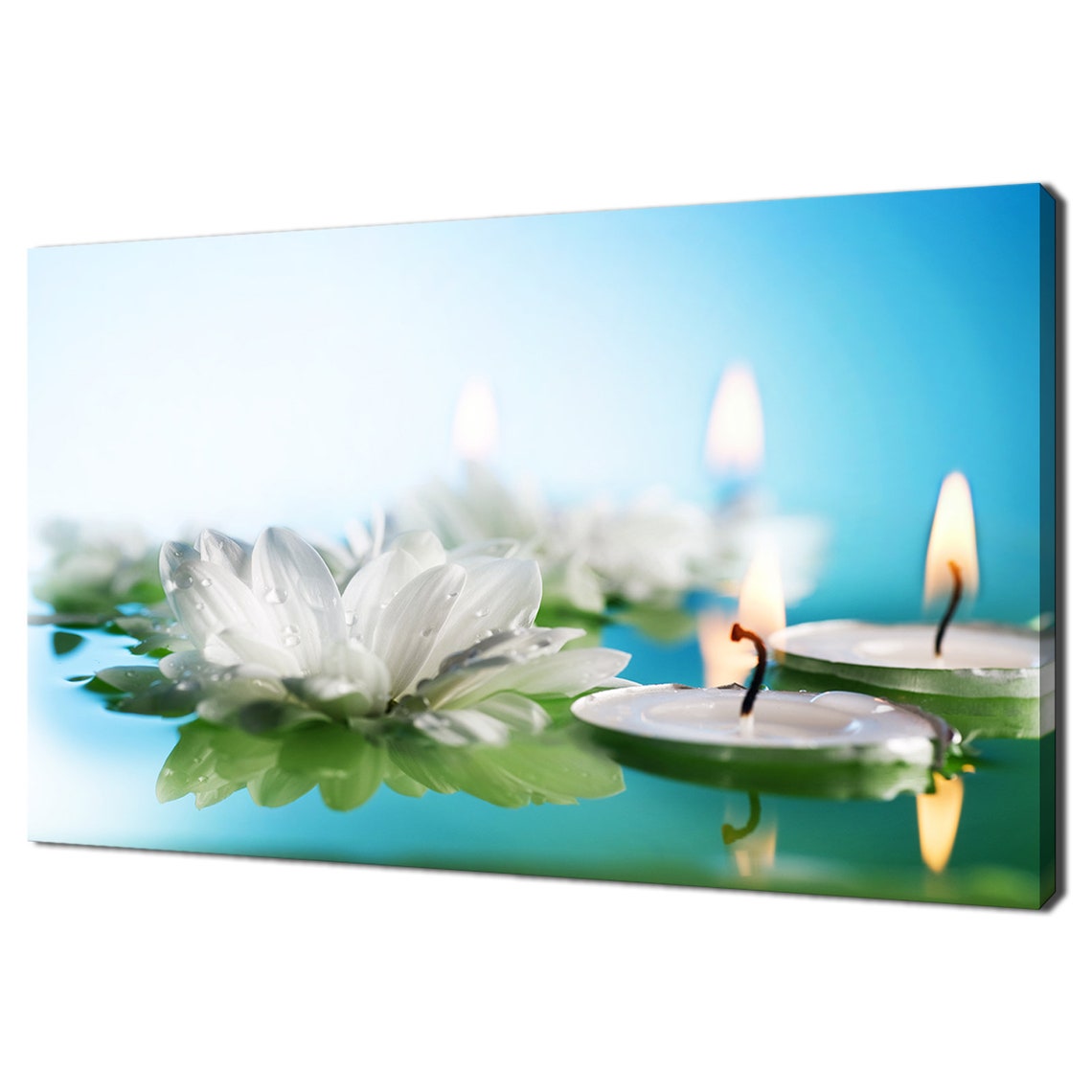 Floating Candles White Daisy Flowers Zen Spa Water Blue Relax Poster