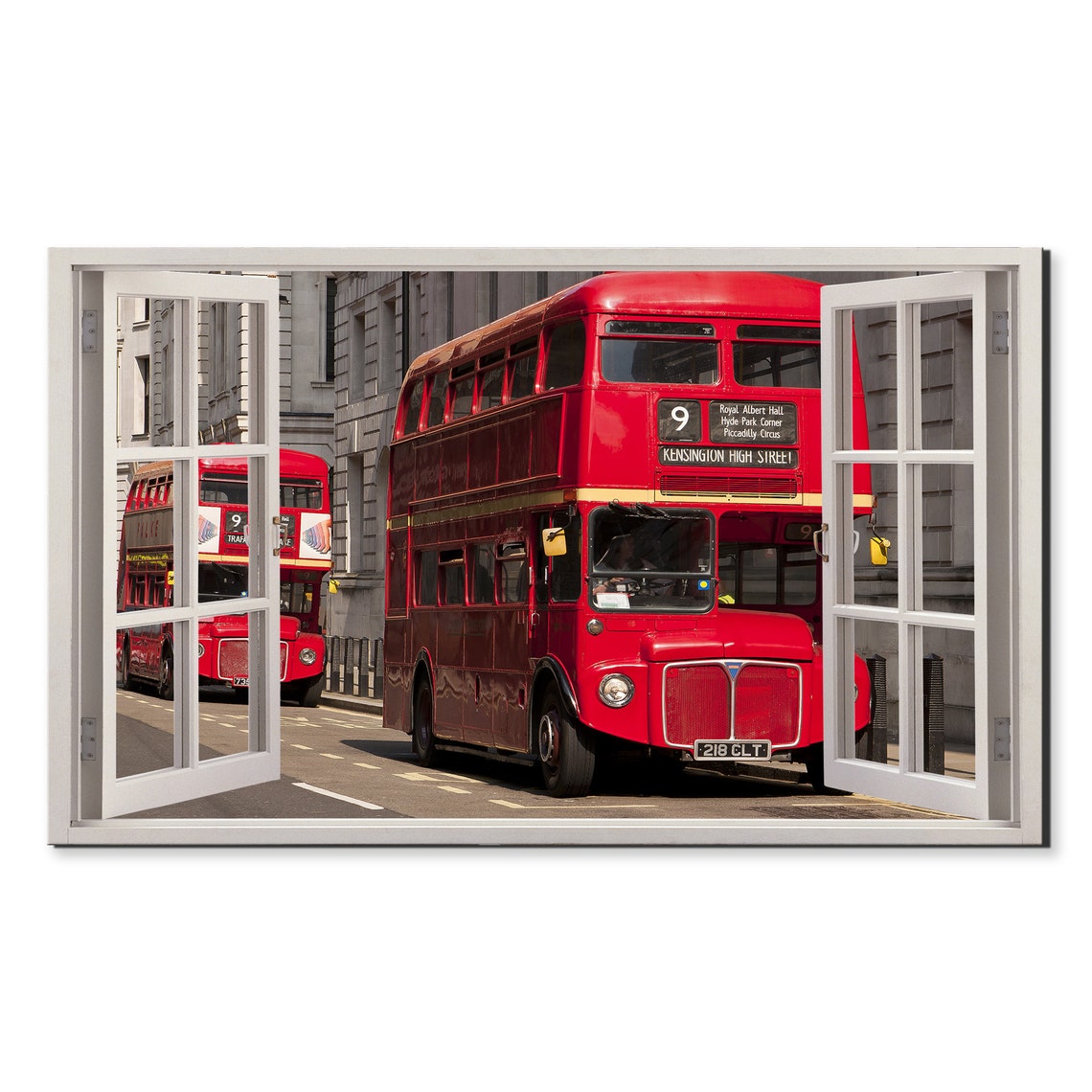 London Classic Red Double Decker Buses Street View Travel Poster