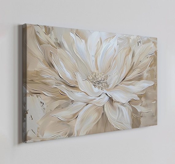 White Beige Flower Oil-Painting Style Art Print
