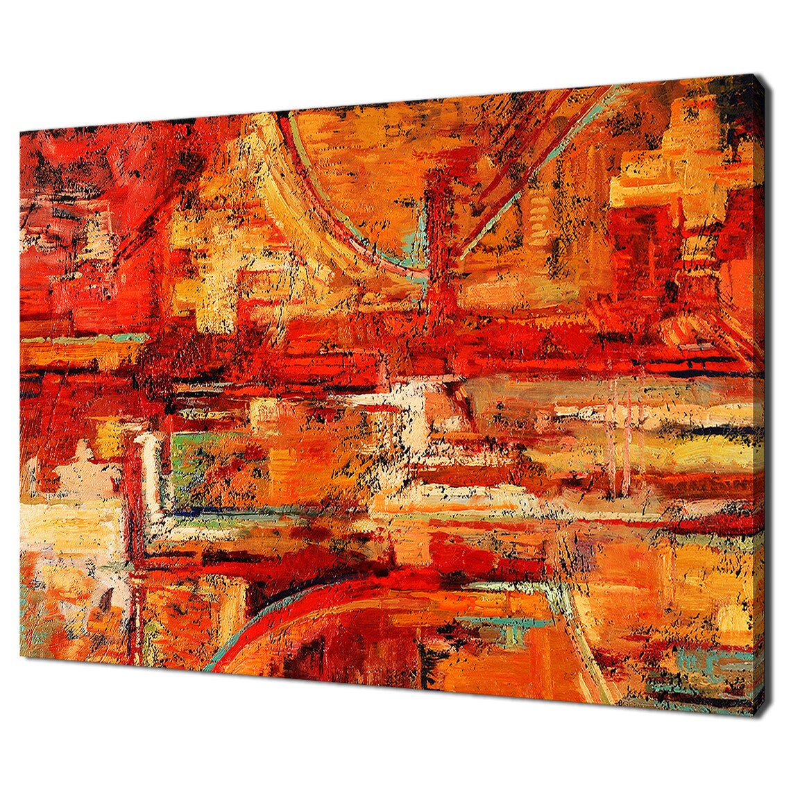 Abstract Oil Painting Reds Yellows Textured Brushstrokes Modern Poster