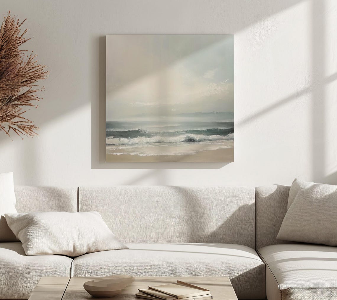 Calm Minimalist Seascape Gentle Ocean Waves Neutral Coastal Print - Image 2