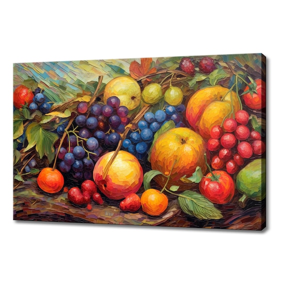 Vintage Still Life Colourful Fruits Painting Style Print Farmhouse Decor Art Nature Picture Wall Hanging Fine Art Print