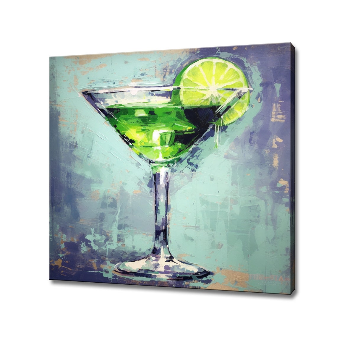 Green Lime Martini Glass Turquoise Textured Modern Bar Art Poster