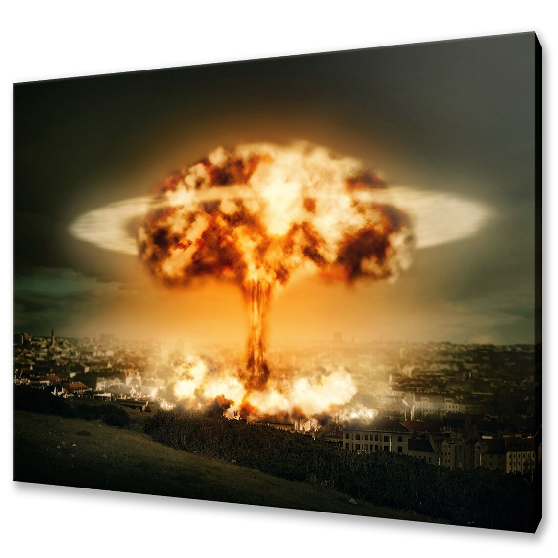 Nuclear Atom Bomb Explosion Over City, Modern Design