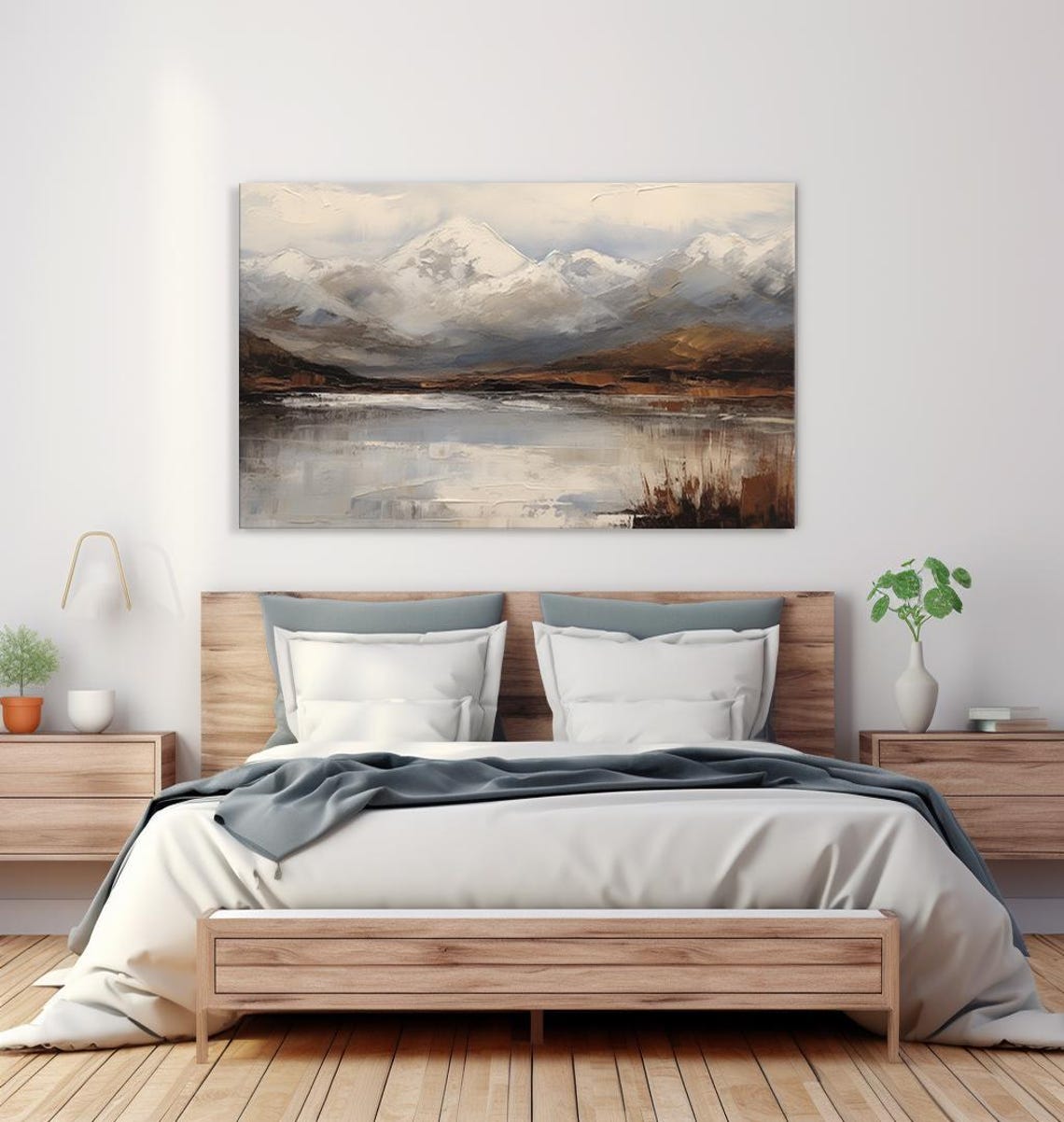 Snowy Winter Mountains Lake Reflection Serene White Landscape Poster - Image 4