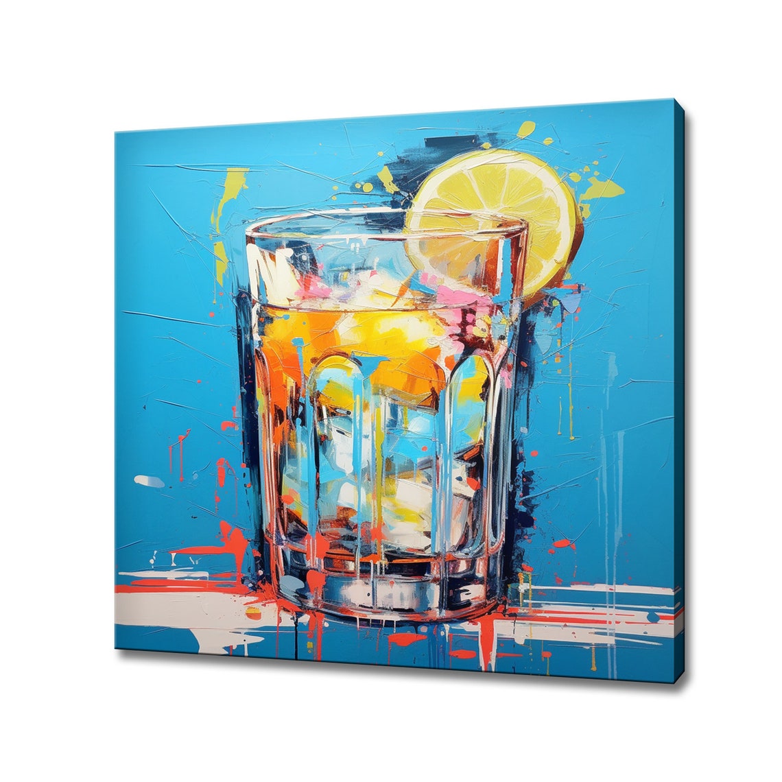 Gin Fizz Cocktail With Lemon Splash Blue Pop Art Kitchen Poster