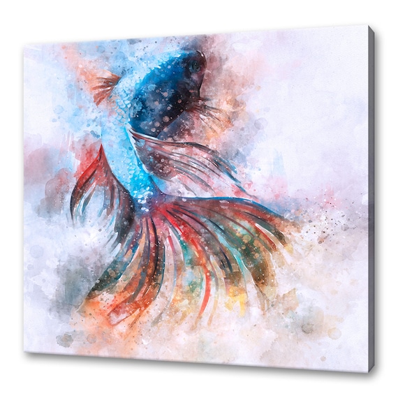 Colourful Siamese Fighting Fish Betta Fish Watercolour Painting Splatter Style Modern Design Home Decor Print Wall Art Picture