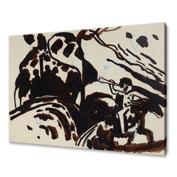 Wassily Kandinsky Landscape With A Trumpet Blowing Rider 1909 Classic Design Abstract Decor Reproduction Print Wall Art