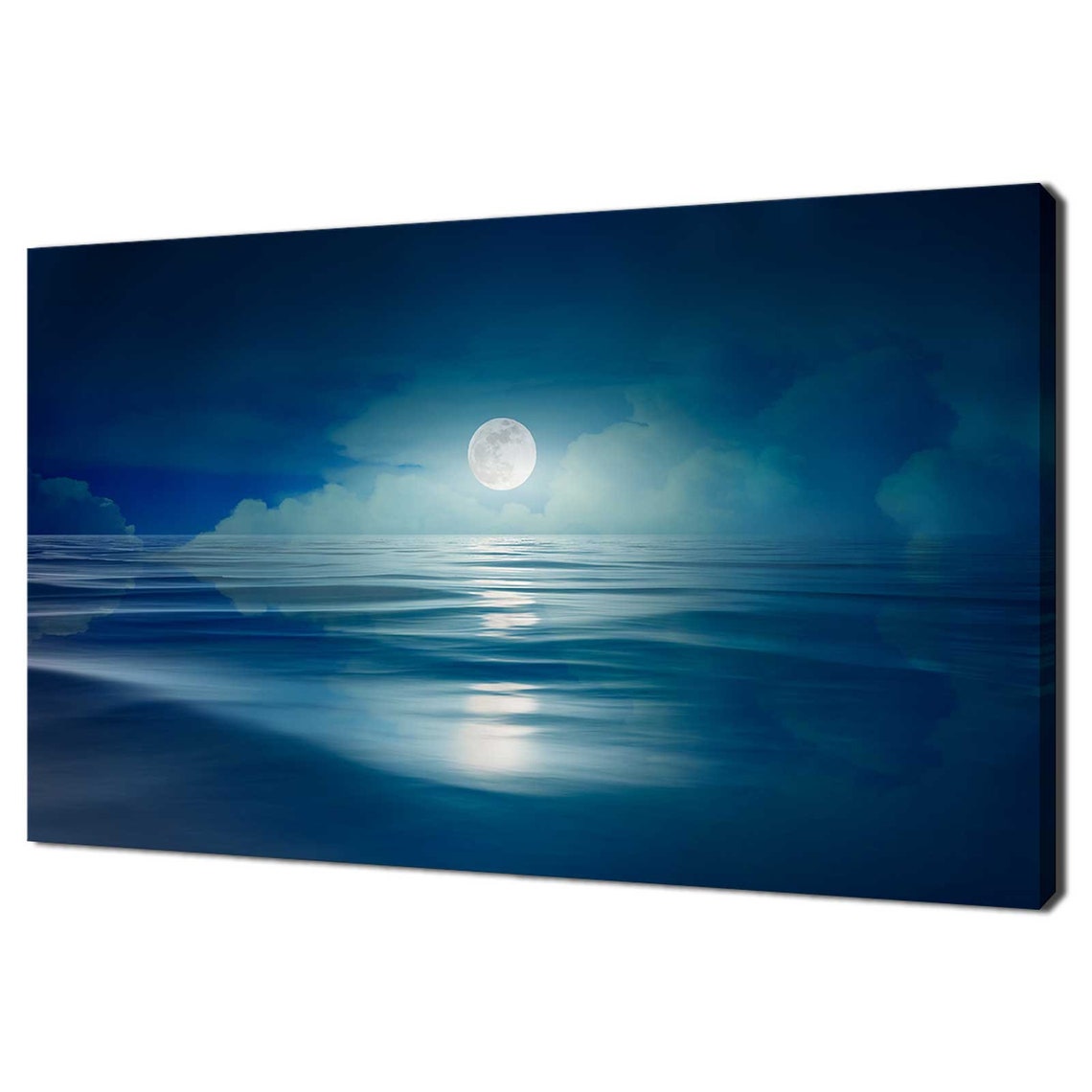 Full Moon Over Deep Blue Sea Night Ocean Reflection Serene Poster