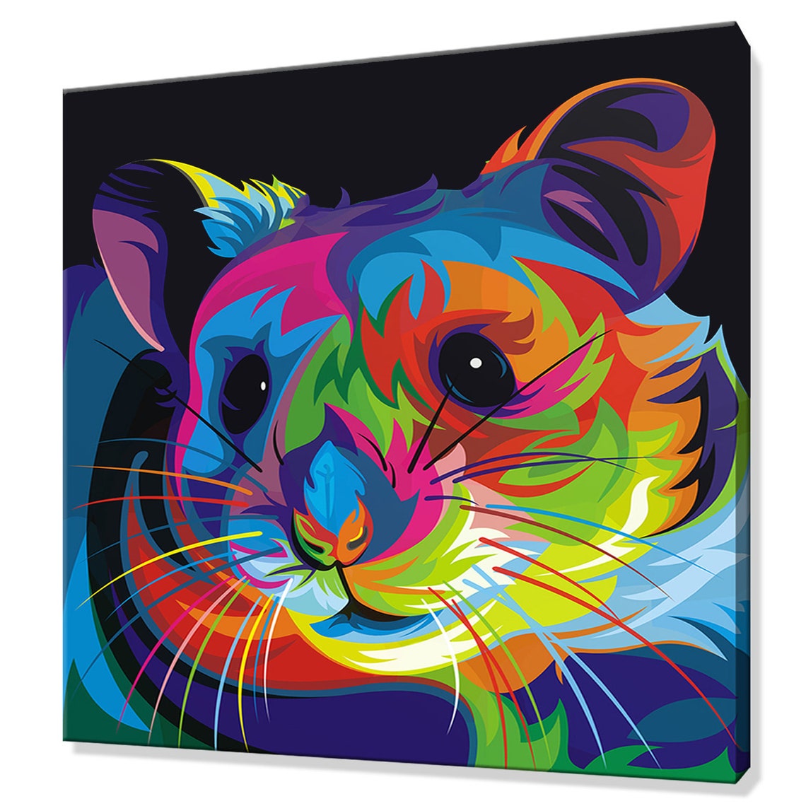 Colorful Pop Art Hamster Face Rainbow Neon Black Background Poster