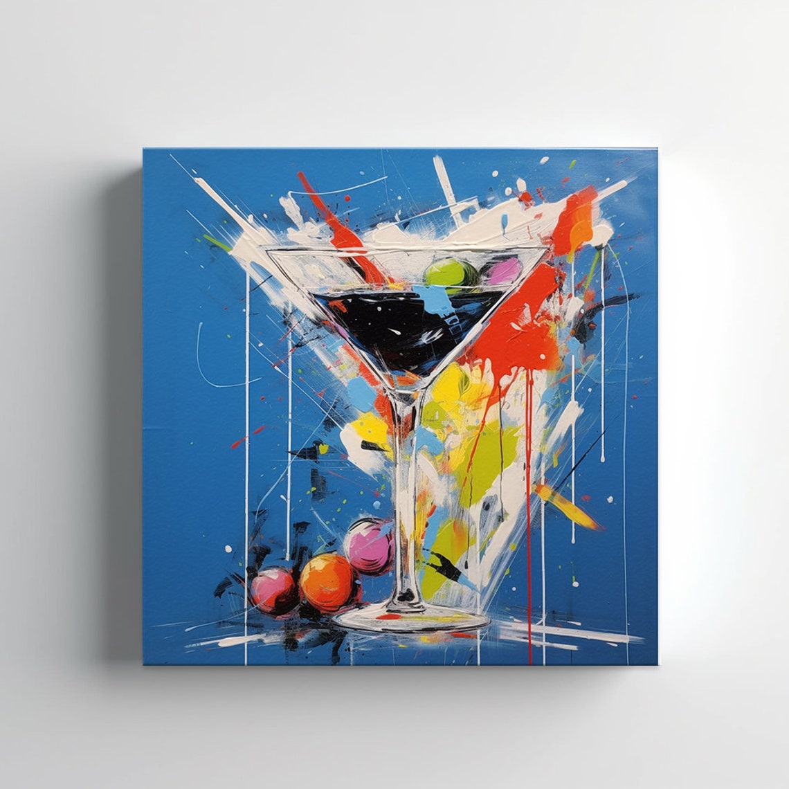 Vibrant Abstract Martini Glass Colorful Splash Blue Kitchen Poster - Image 3