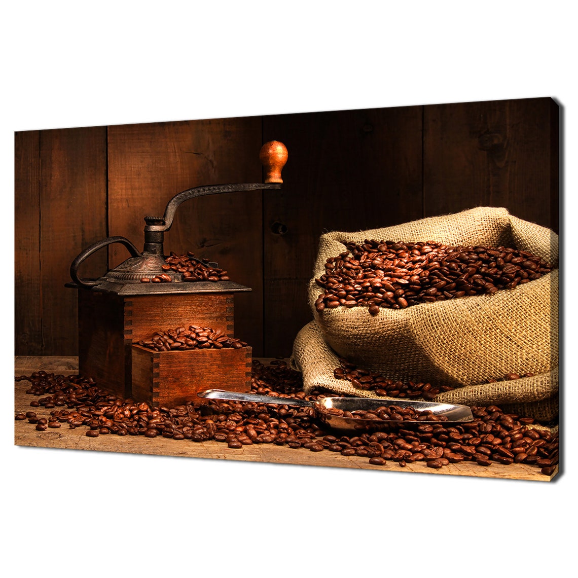 Antique Coffee Grinder With Beans In Burlap Sack Kitchen Modern Design Home Decor Print Wall Art Picture