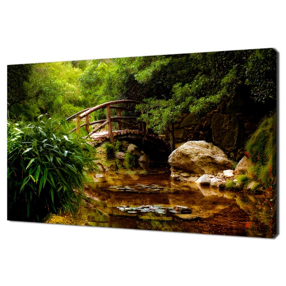 A Bridge Over Water In Japanese Garden Modern Landscape Design Home Decor Print Wall Art Picture Wall Hanging