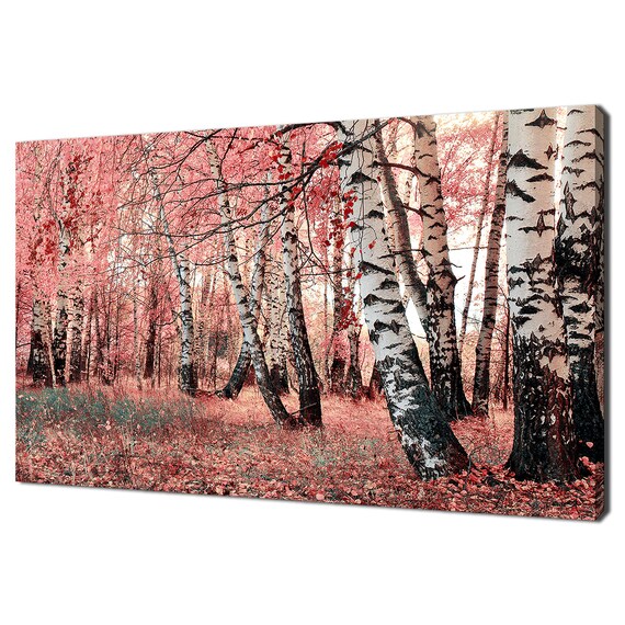 Pastel Pink Birch Grove Forest Trees Nature Modern Design Print Wall Art Picture