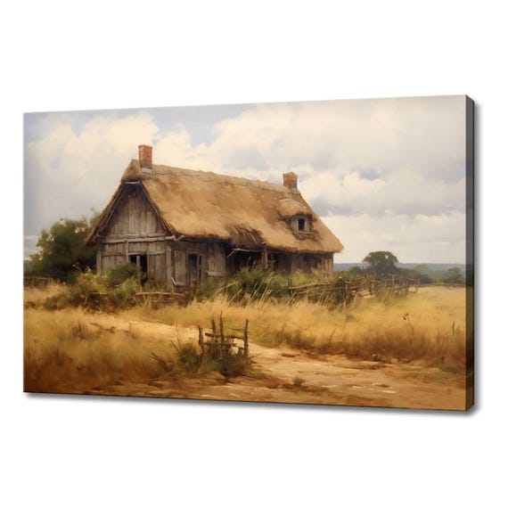 Vintage Cottage House Countryside Painting Style Print Farmhouse Decor Art Nature Picture Wall Hanging Fine Art Print
