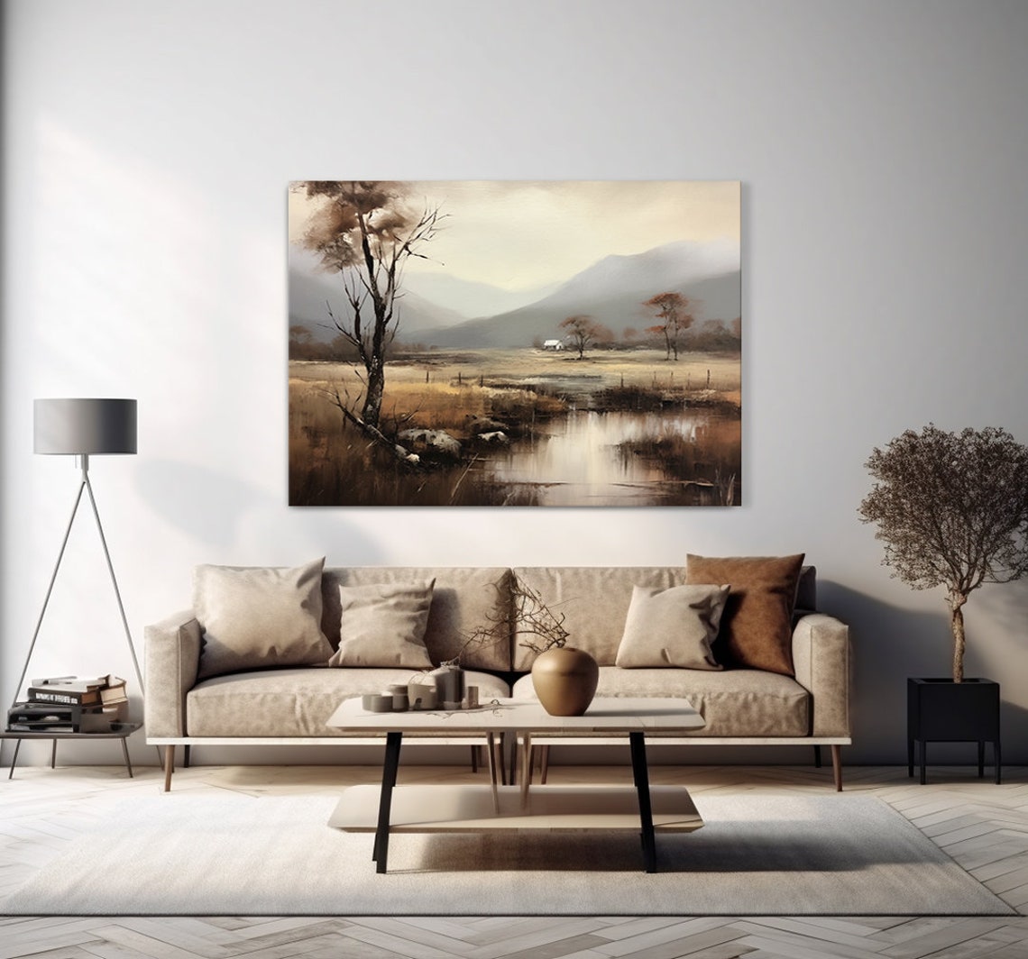 Rustic Farmhouse In Autumn Valley Mountains Pond Reflection Poster - Image 4