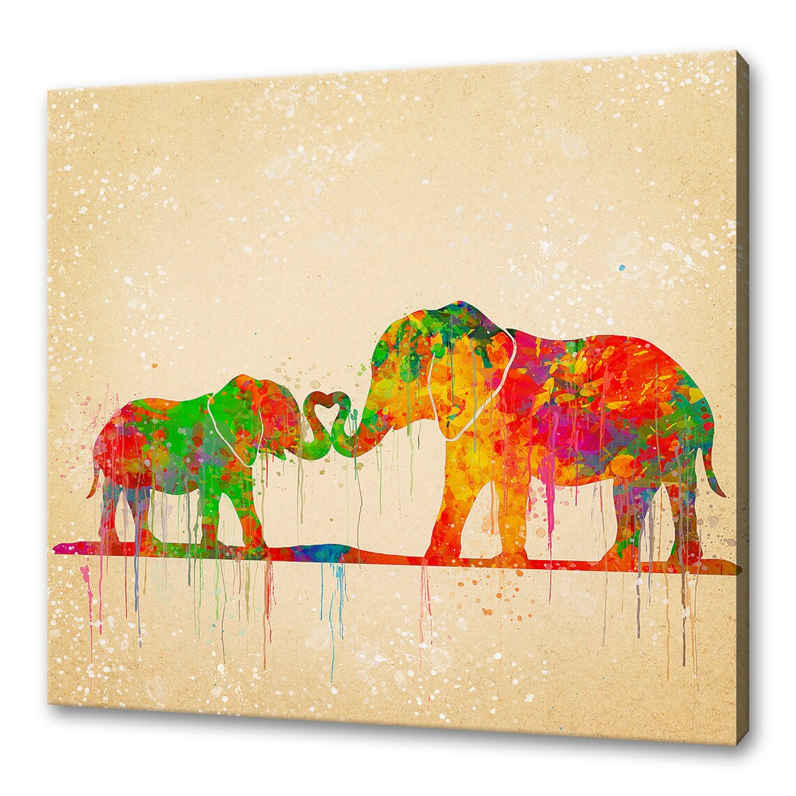Mother Baby Elephants Trunk Heart Rainbow Watercolour Love Animal Art Poster