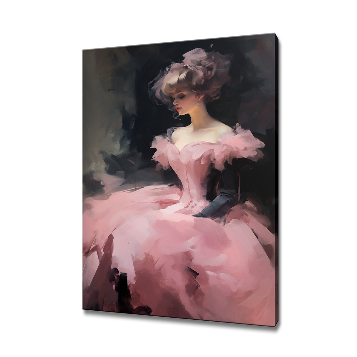 Elegant Lady in Powder Pink Victorian Gown Seated Beauty Art Poster