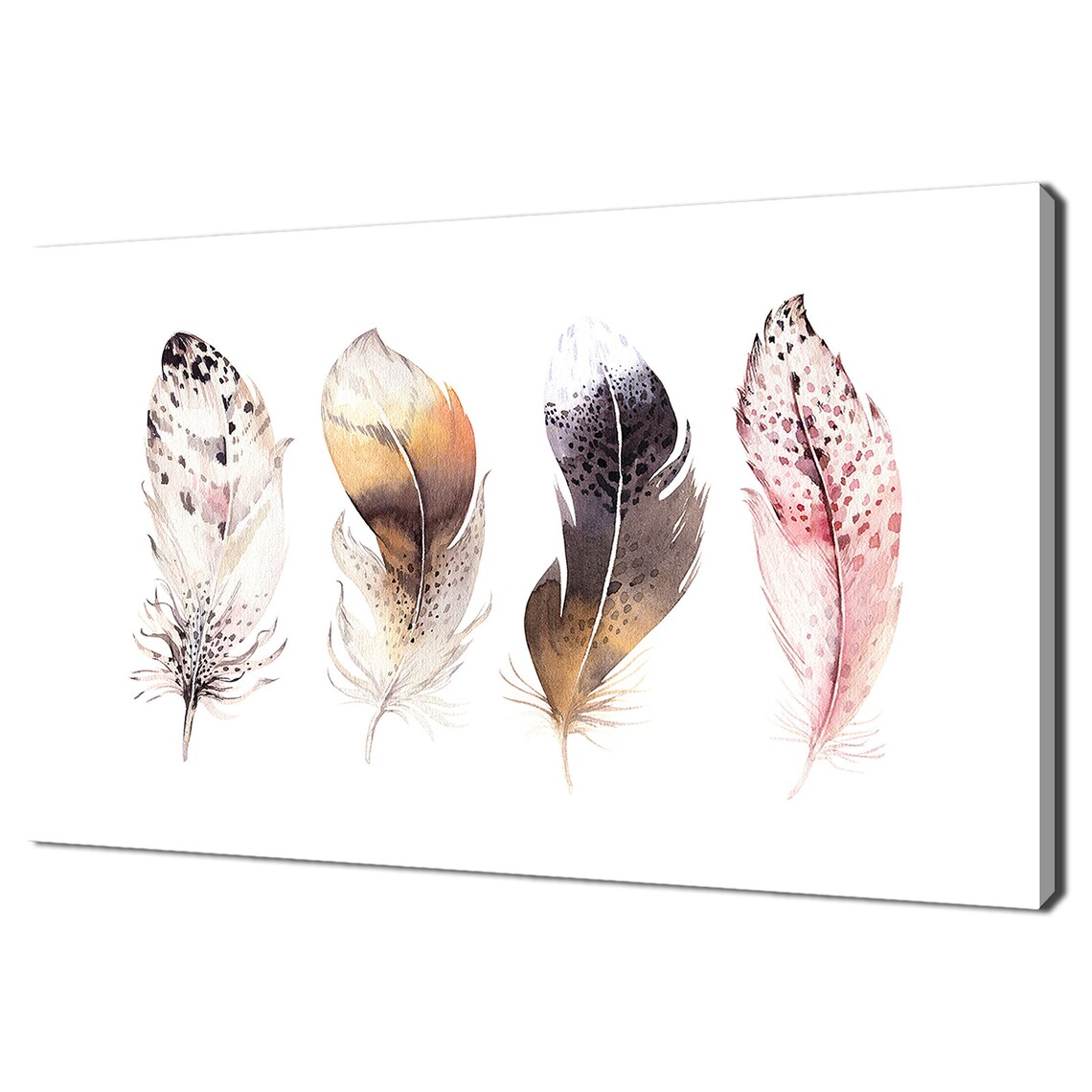 Four Watercolor Feathers Boho Minimalist Beige Gray Art Print