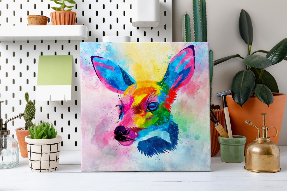 Deer Head Portrait Rainbow Watercolour Abstract Wildlife Poster - Image 2