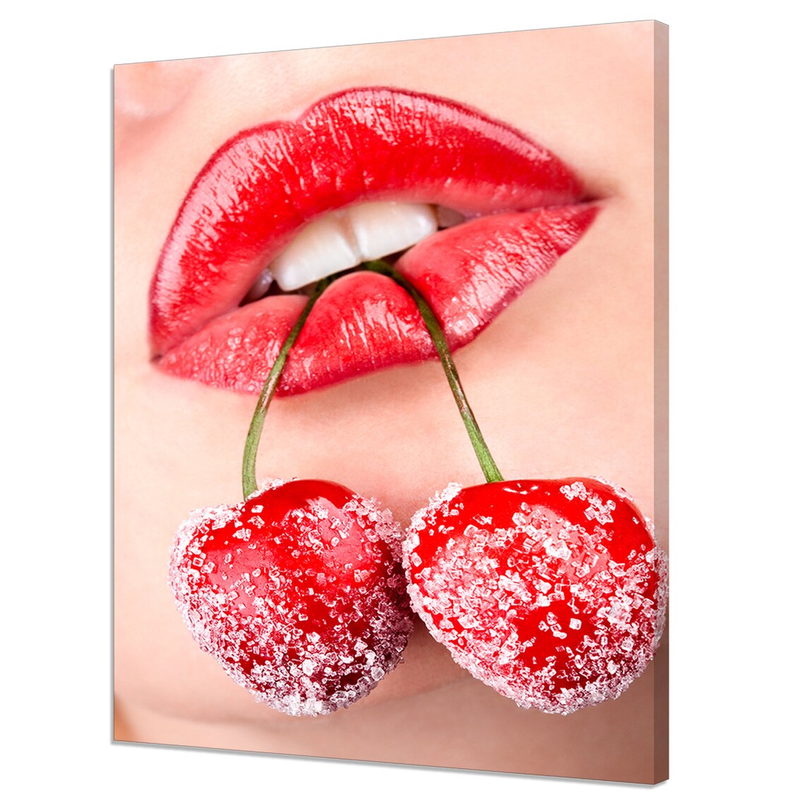 Woman's Red Lips and Cherries Modern Art Print