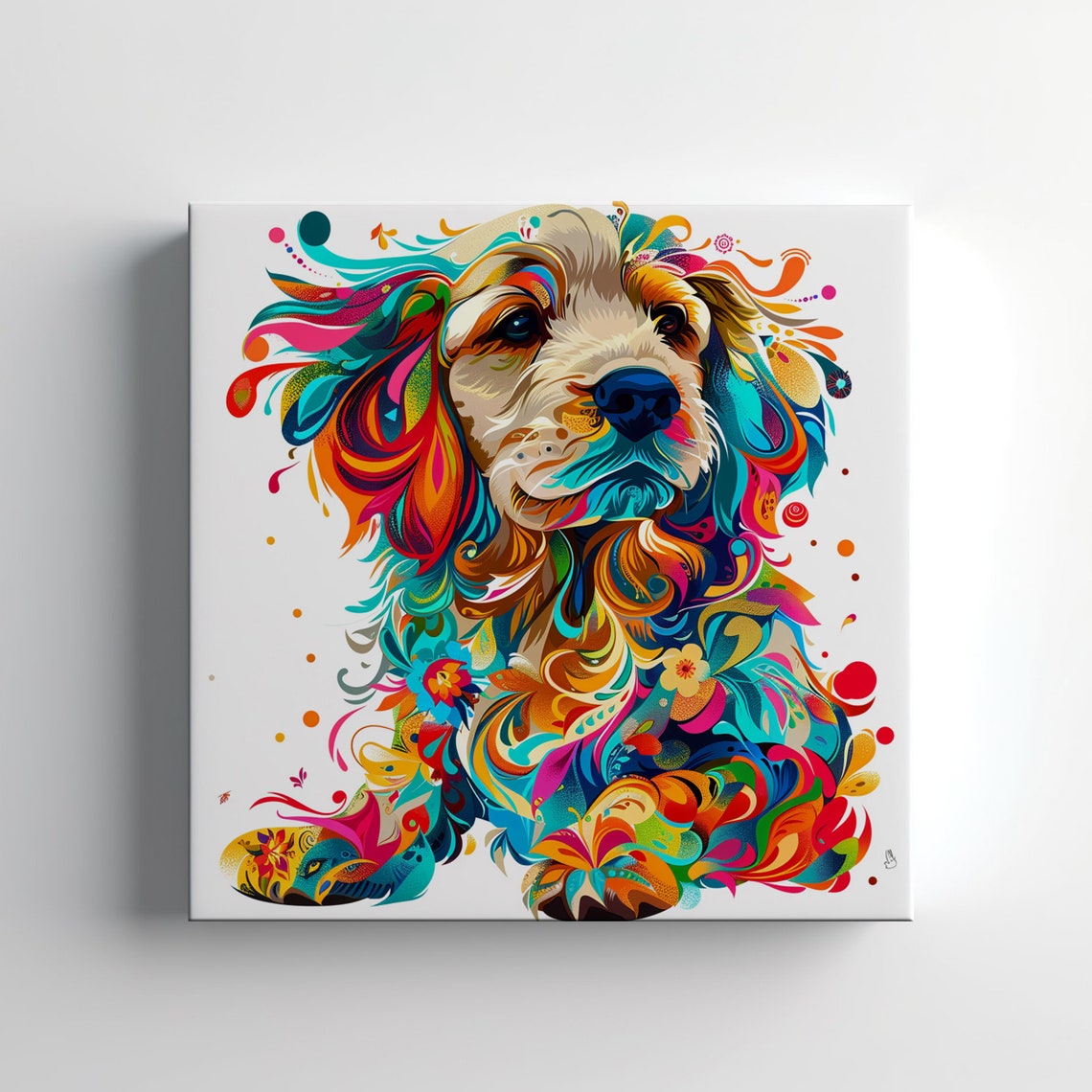 Colourful Golden Retriever Puppy Dog Floral Print Gift For Dog Lover Vibrant Colourful Dog Portrait Print Unique Dog Pet Wall Art