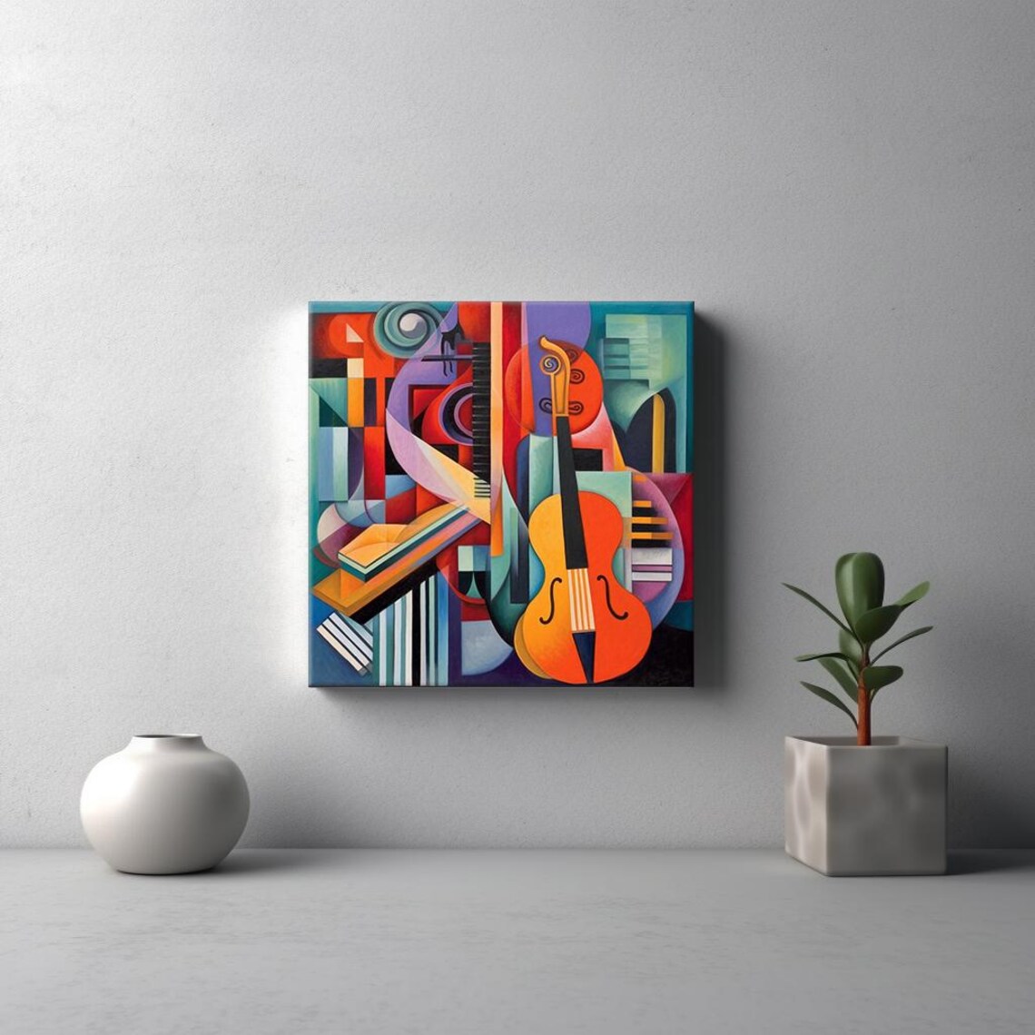Violin Piano Keys Cubist Abstract Geometric Music Art Colorful Poster - Image 3