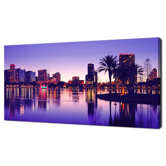 Orlando Downtown Purple Sunset Panorama Landscape Modern Design Home Decor Print Wall Art Picture