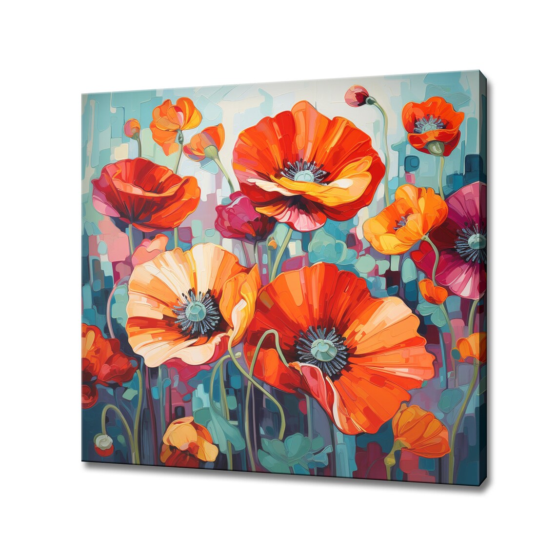 Red Poppies Oil Painting Style, Modern Floral Art Print