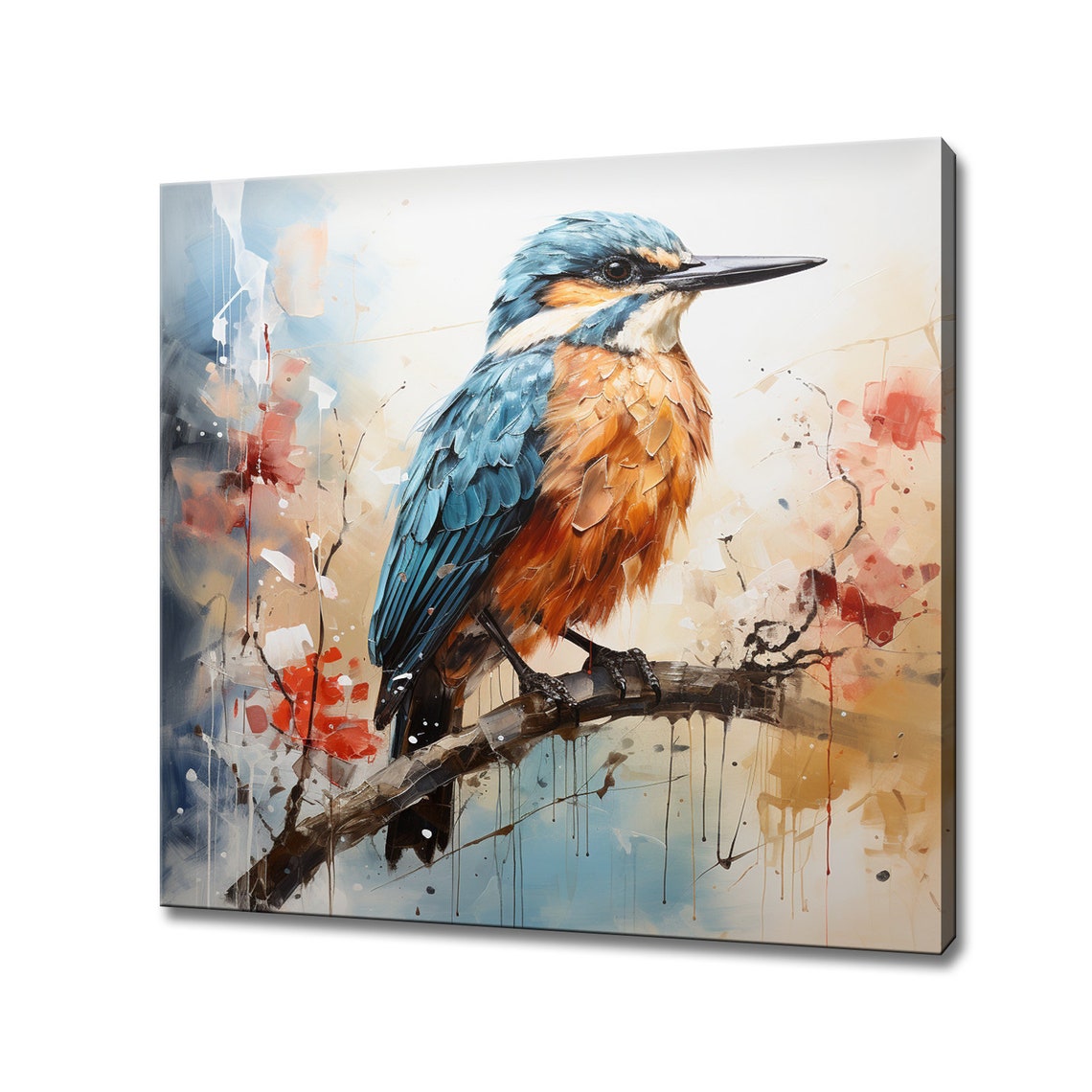Kingfisher Perched Branch Soft Abstract Portrait Bird Art Print
