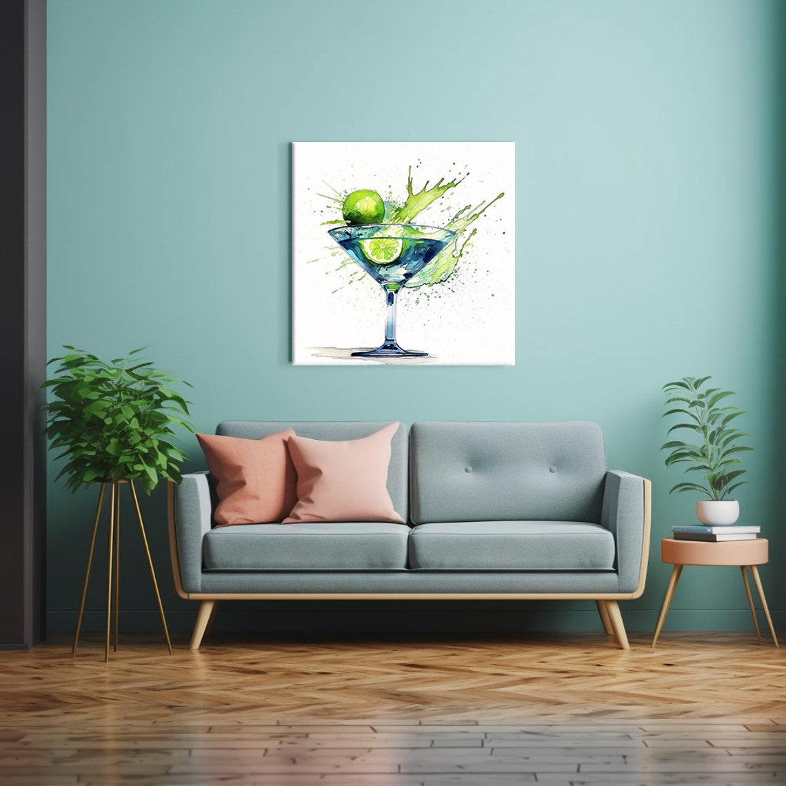 Blue Margarita Lime Watercolor Splash Kitchen Bar Decor Print - Image 2