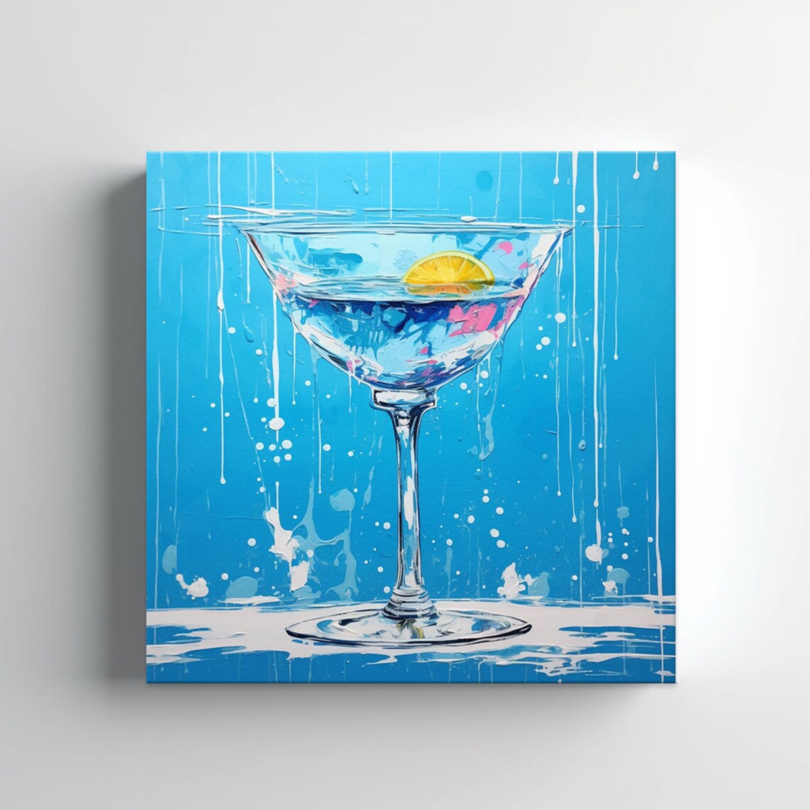 Clear Citrus Cocktail Martini Glass Blue White Splash Art Poster - Image 3