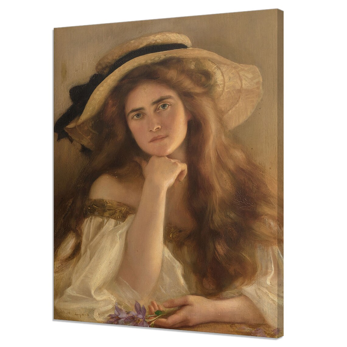 Albert Lynch Young Woman In A Large Hat Vintage Portrait Painting Print