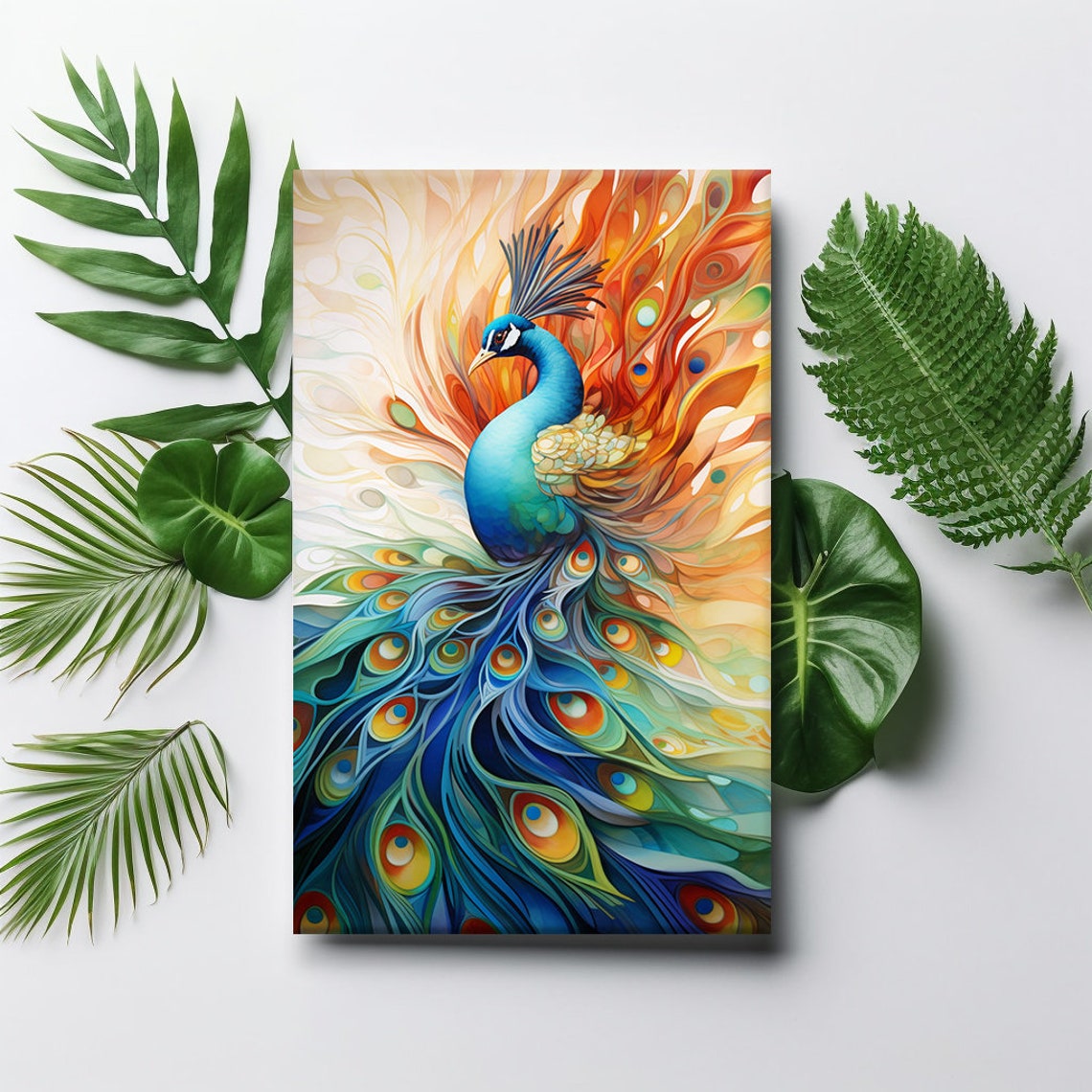 Stylized Peacock With Rainbow Tail Feathers Colorful Bird Art Poster - Image 4