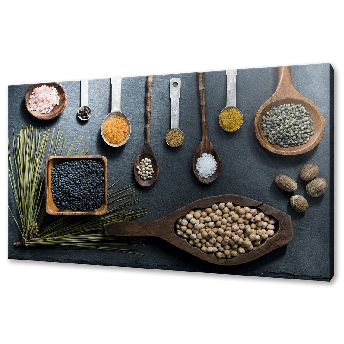 Assorted Spices And Herbs In Wooden Spoons Rustic Kitchen Wall Poster