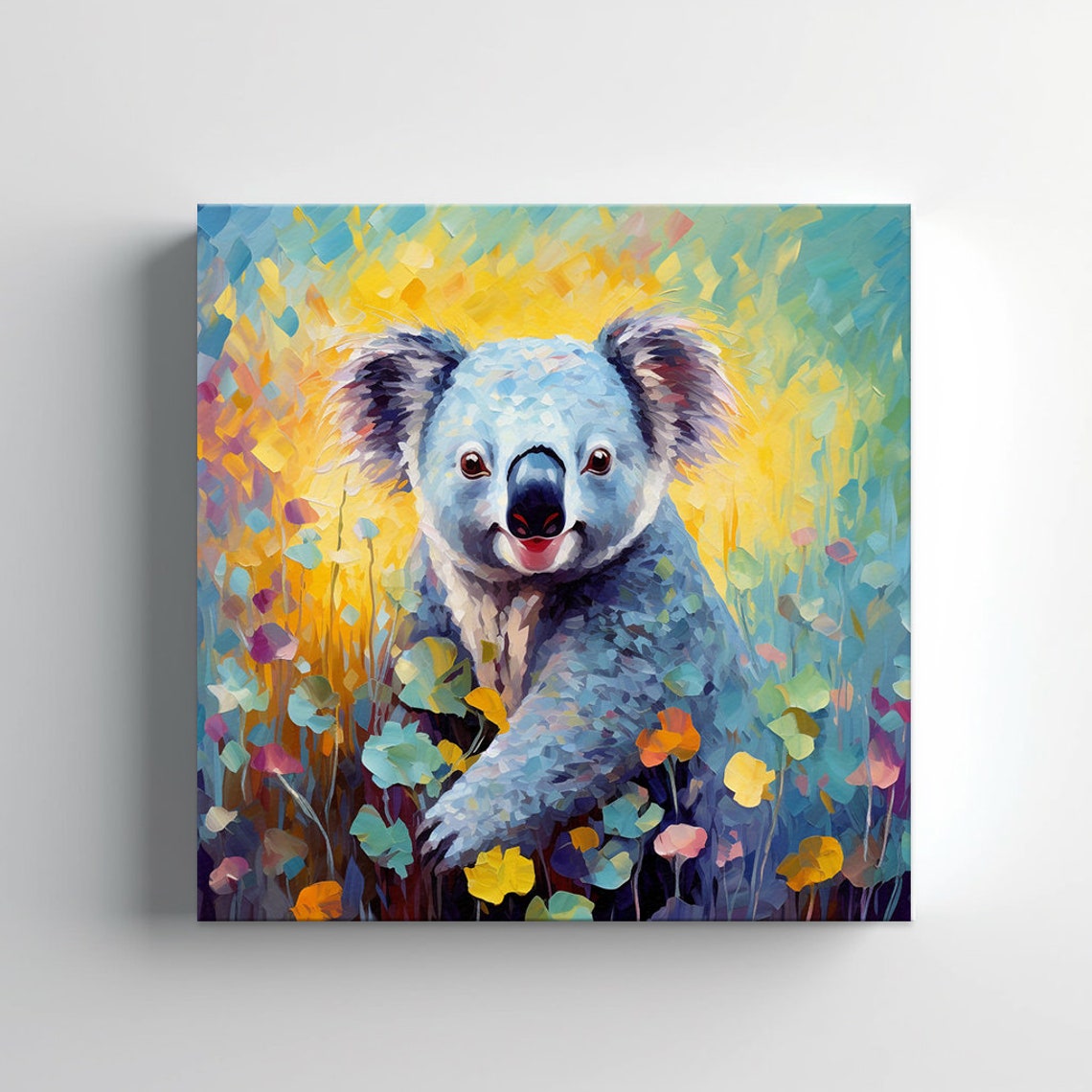 Happy Koala Colourful Wildflower Garden Impressionist Art Print - Image 3