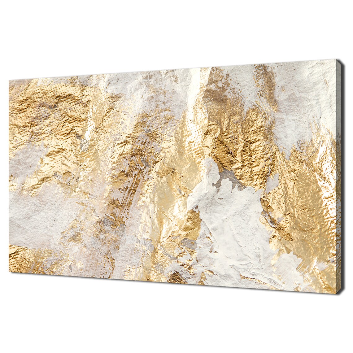 White and Gold Abstract Brush Art Print, Modern Design
