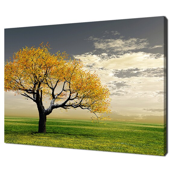 Lonely Yellow Autumn Tree, Modern Home Decor Art Print