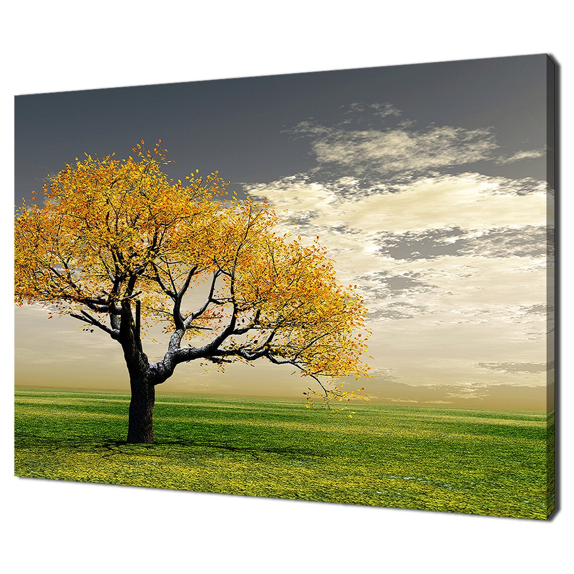 Lonely Yellow Autumn Tree, Modern Home Decor Art Print