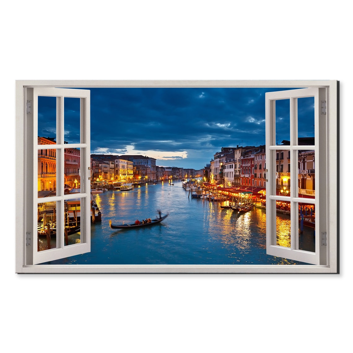 Venice Italy Grand Canal Night Lights Gondola Window View Poster