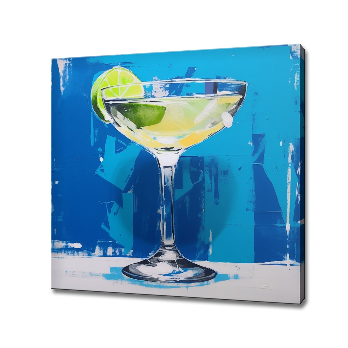 Fresh Lime Citrus Cocktail Coupe Glass Blue Background Wall Print