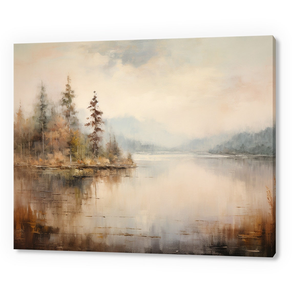 Pastel Misty Lake With Pine Trees Soft Dawn Reflections Poster