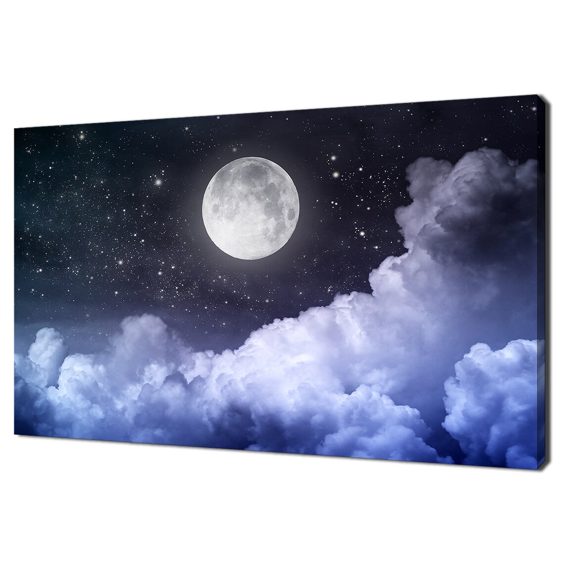 Cloudy Blue Night Sky Full Moon Stars Art Print