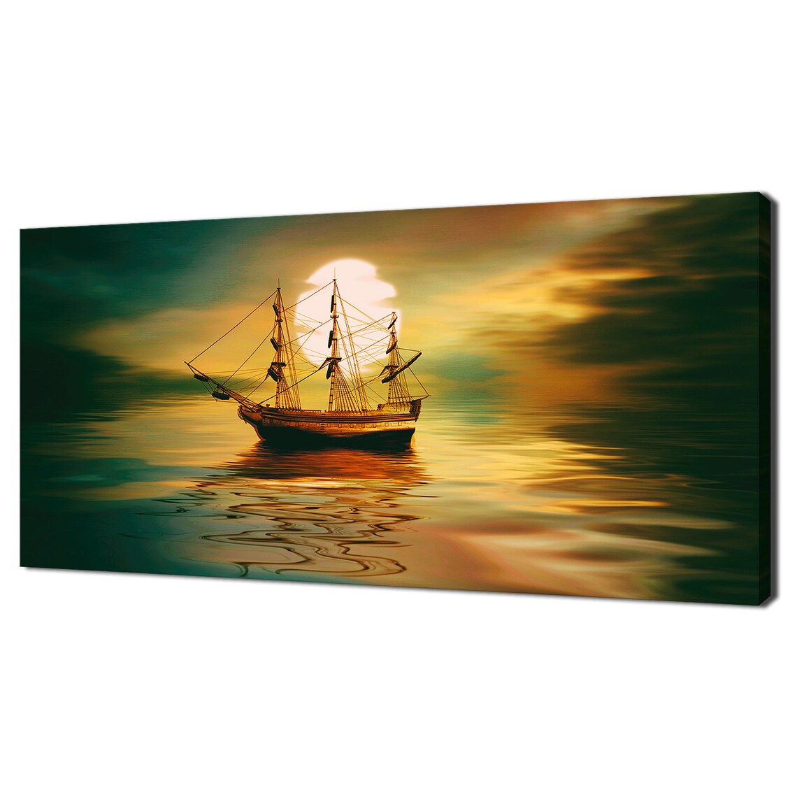 Old Ship Sailing at Dramatic Sunset Seascape